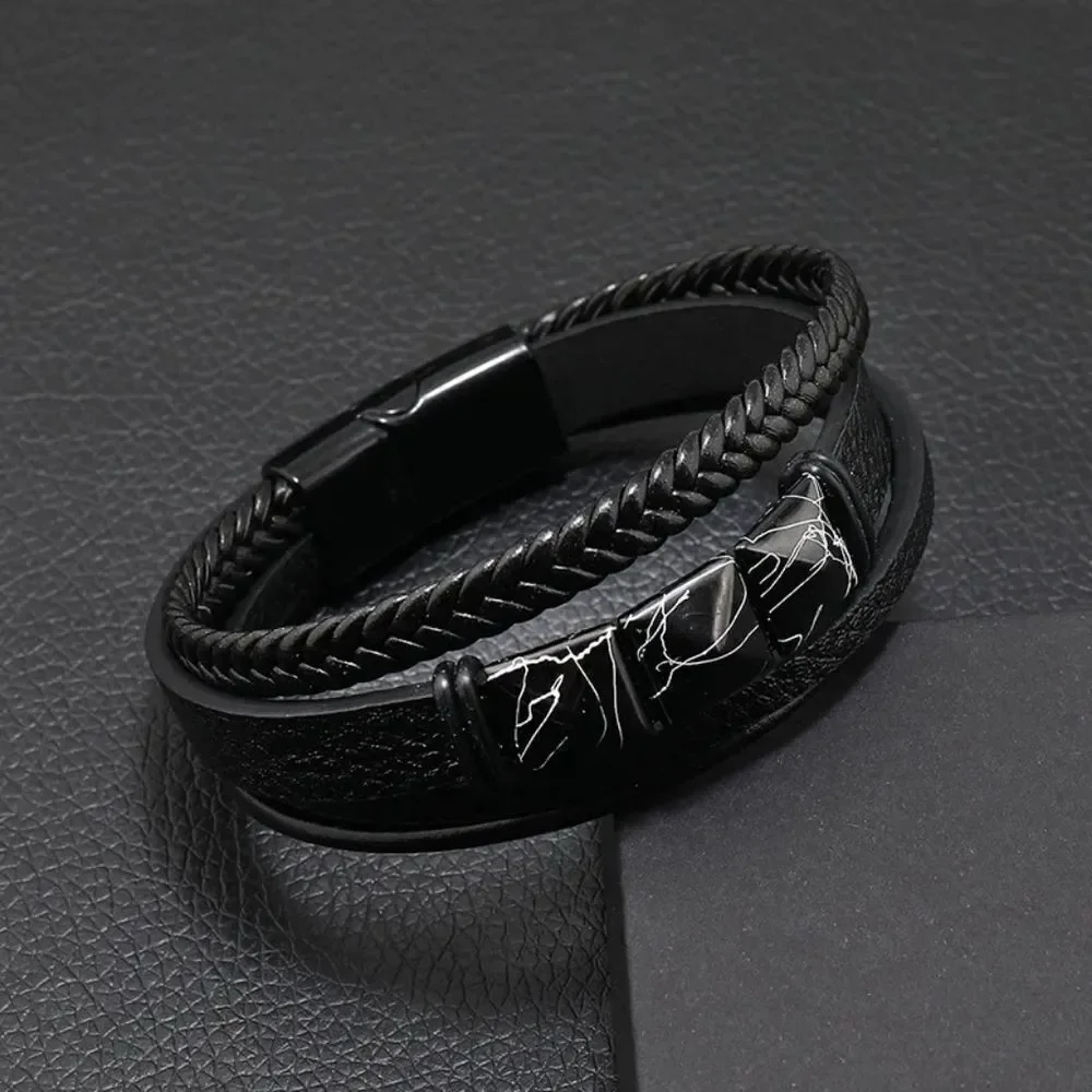 Leather White Cracked Bracelet